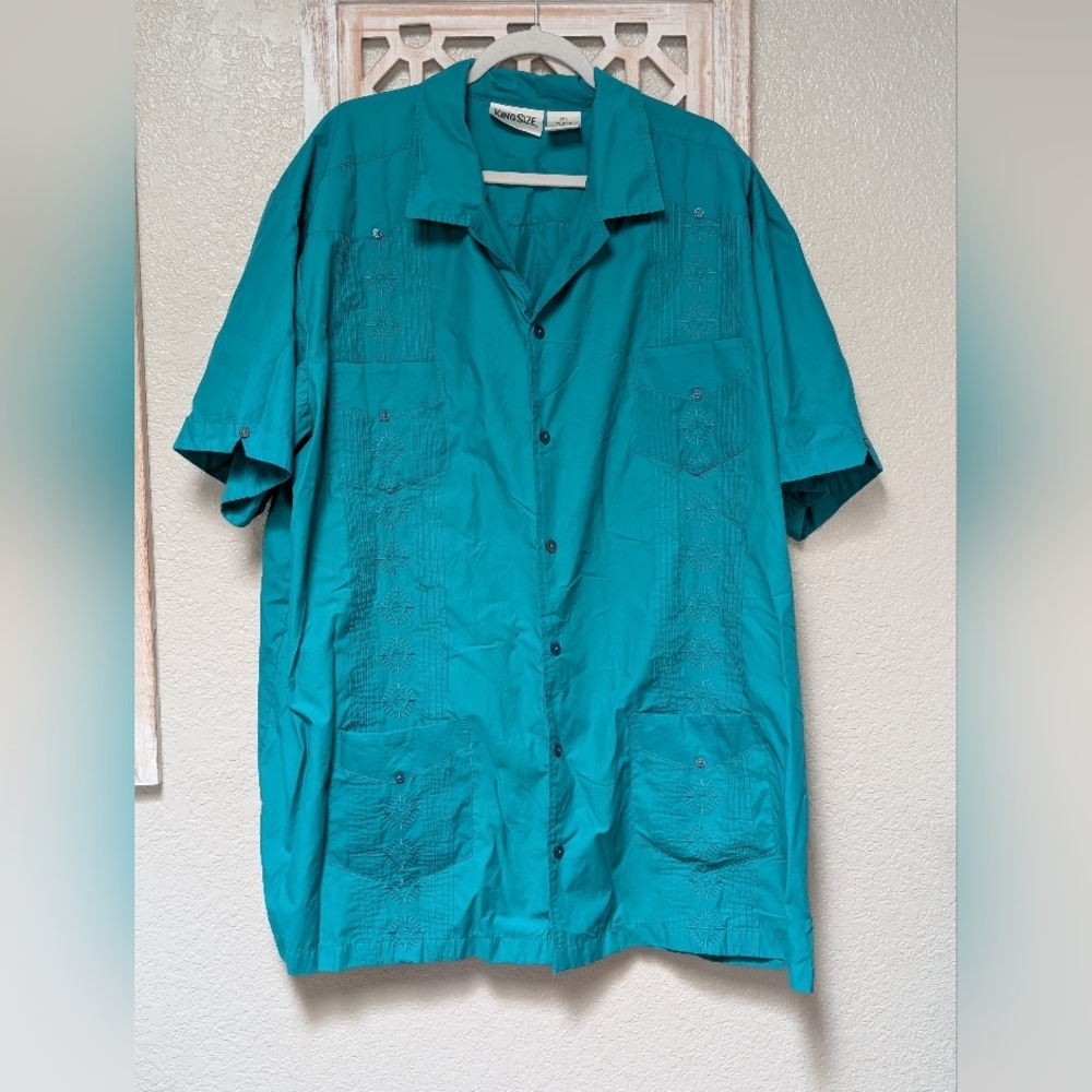 King Size men's 3XL "jade" green button down shirt island vacation casual fun